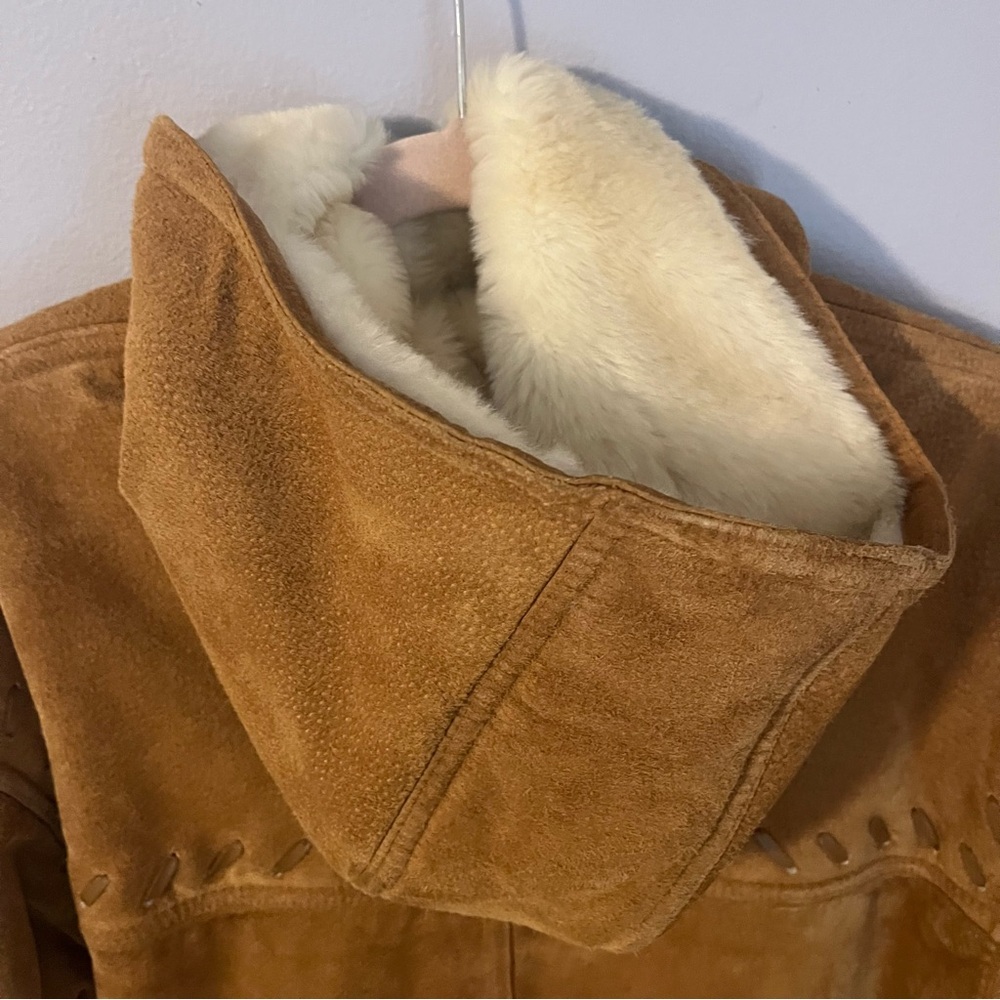 Vintage NY Jeans Cinnamon Brown Leather Coat Shearling Lining Front Toggles M - Picture 12 of 16